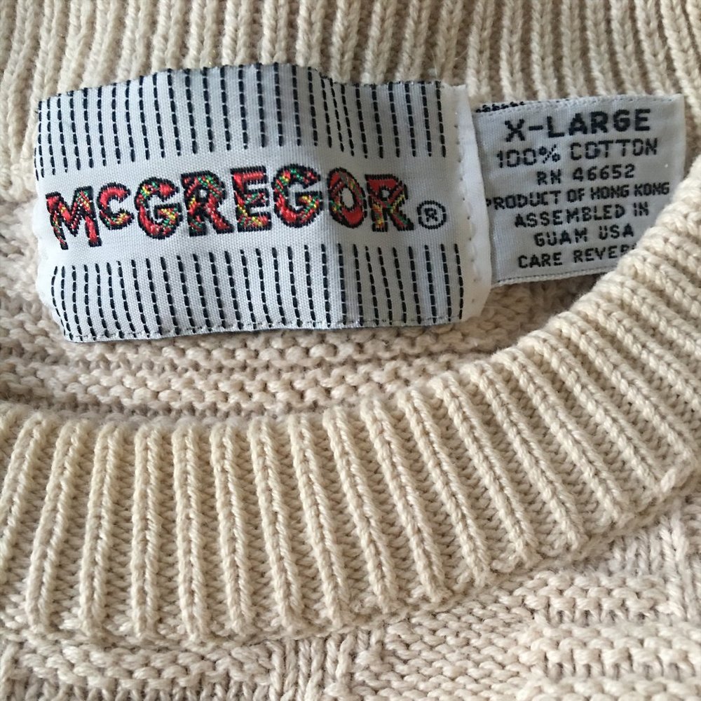 McGregor Vintage Chunky Knit Cream Color  Cotton Men's Sweater, Size XL - Picture 4 of 4
